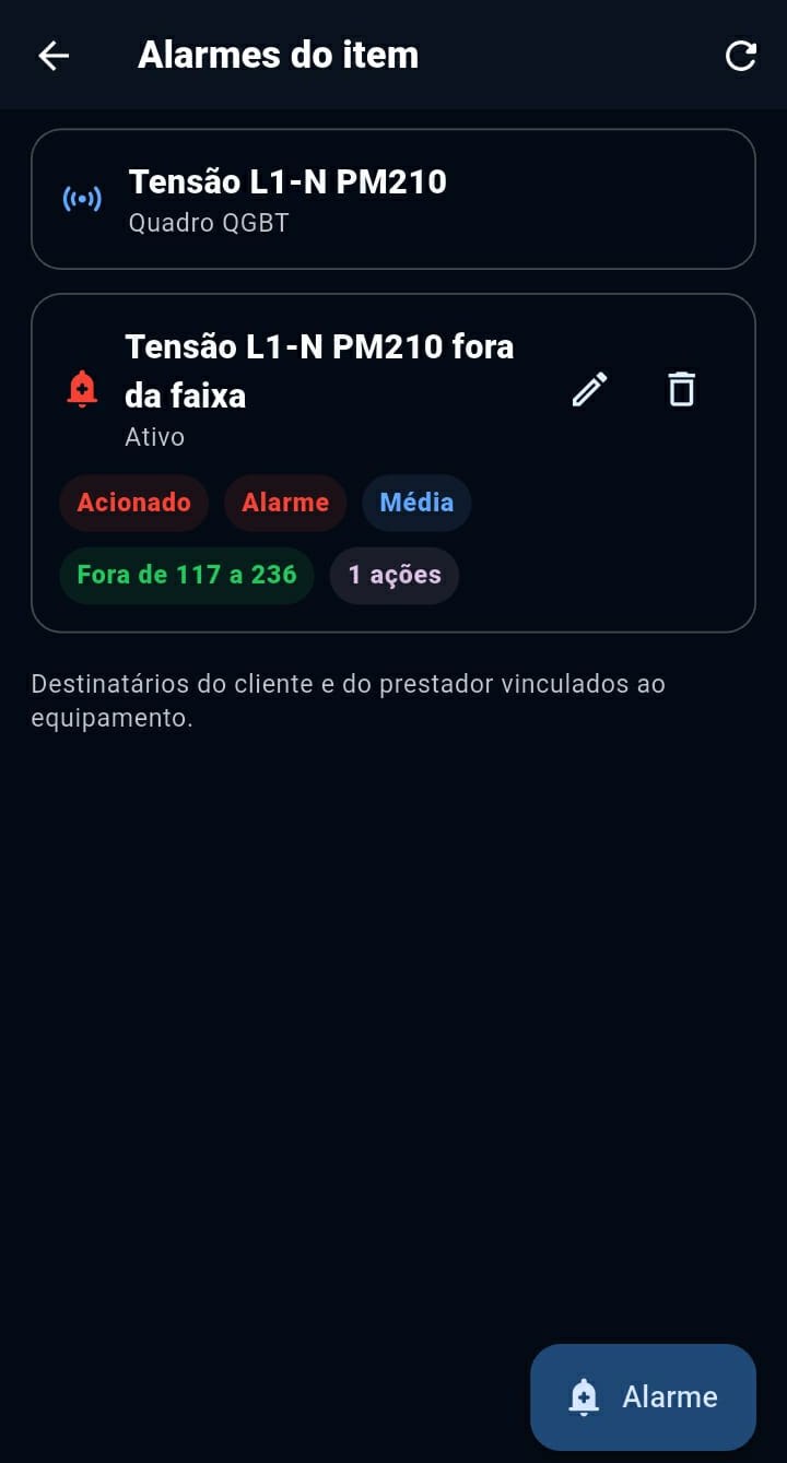 Alarme de tensão fora da faixa com regras e ações