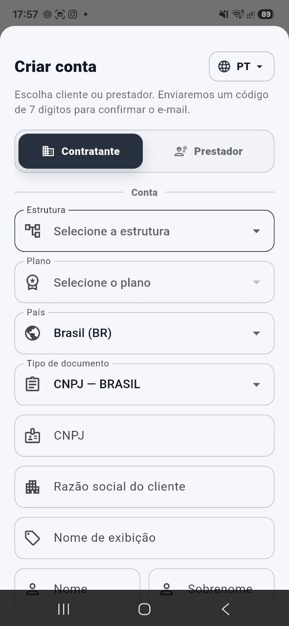 Criação de conta como empresa contratante ou prestadora na plataforma Extlink