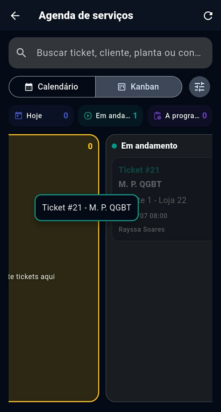 Agenda de serviços em kanban e calendário