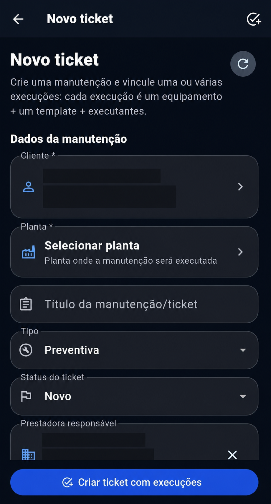 Criação de ticket com campos de identificação anonimizados