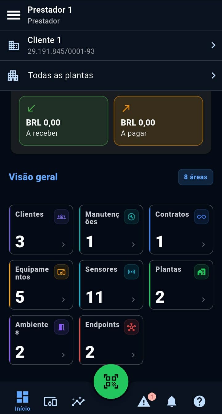 Visão geral da operação no app Extlink